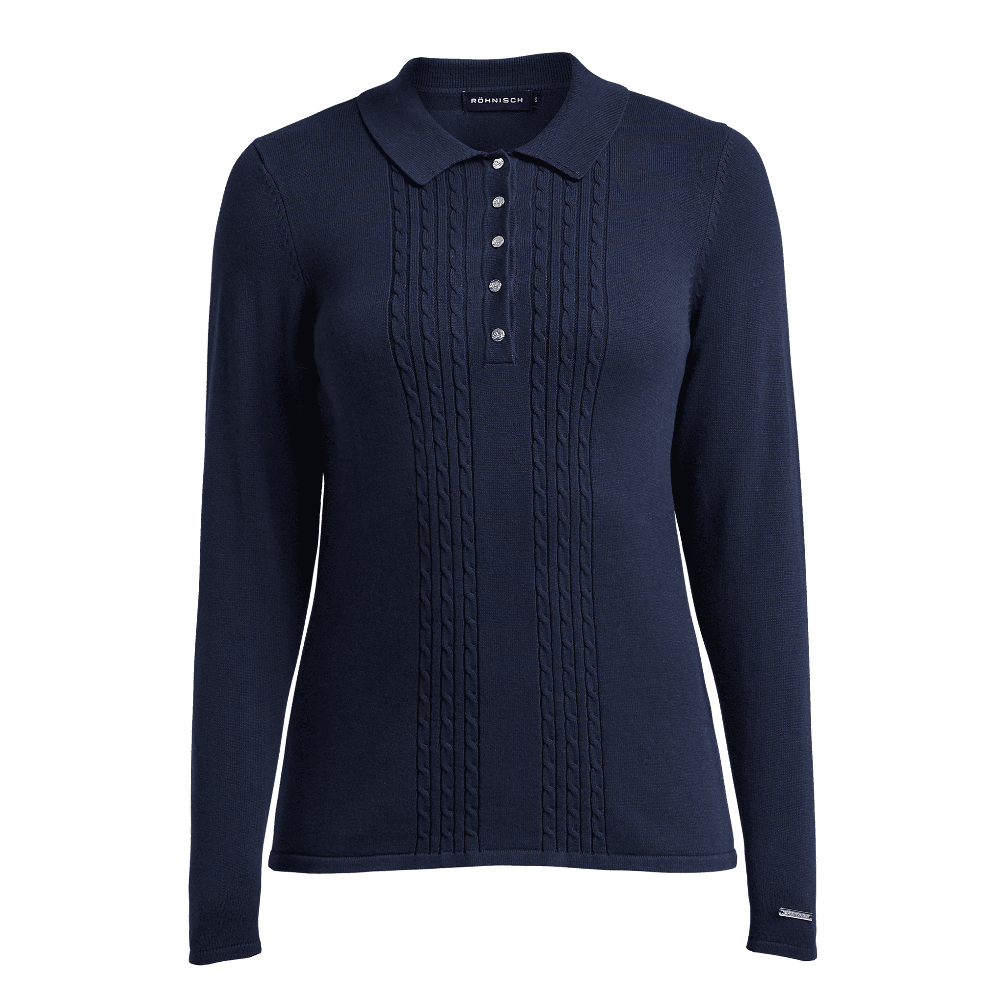 Polo Röhnisch lavorata a maglia a maniche lunghe blu navy