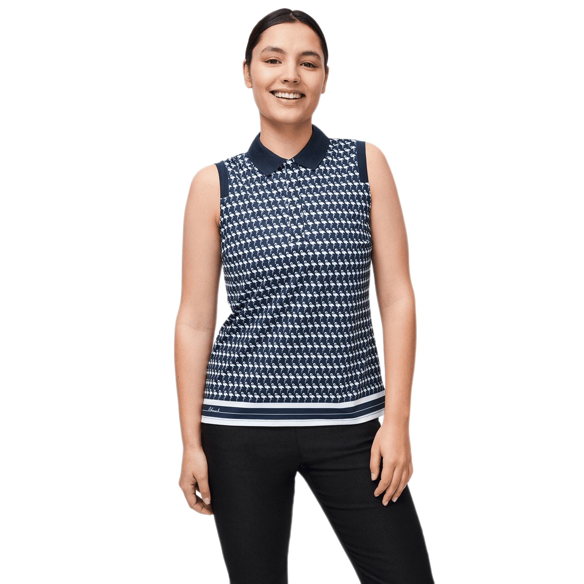 Röhnisch Deni Golf Polo Donna Flamingo Aop Navy Senza Maniche Donna