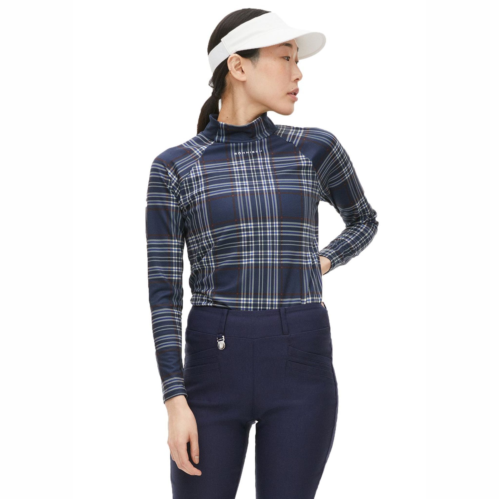 Röhnisch Elle Golf Polo Manica Lunga Blu Navy Check Donna