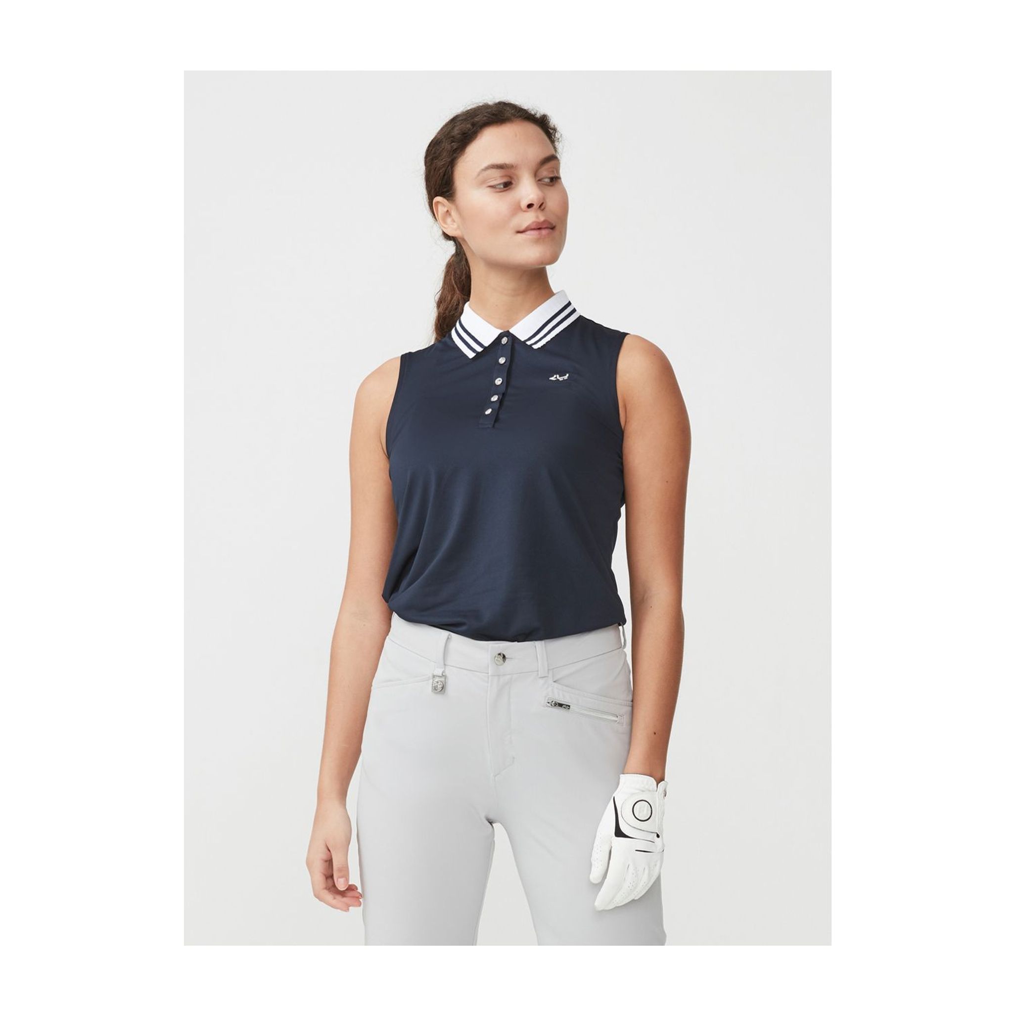 Röhnisch Polo a righe senza maniche blu navy da donna