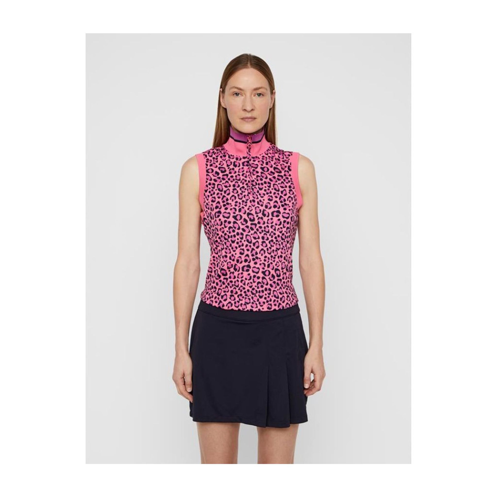 J. Lindeberg W Audrey-TX Jersey SL Polo Pink Leopard Damen