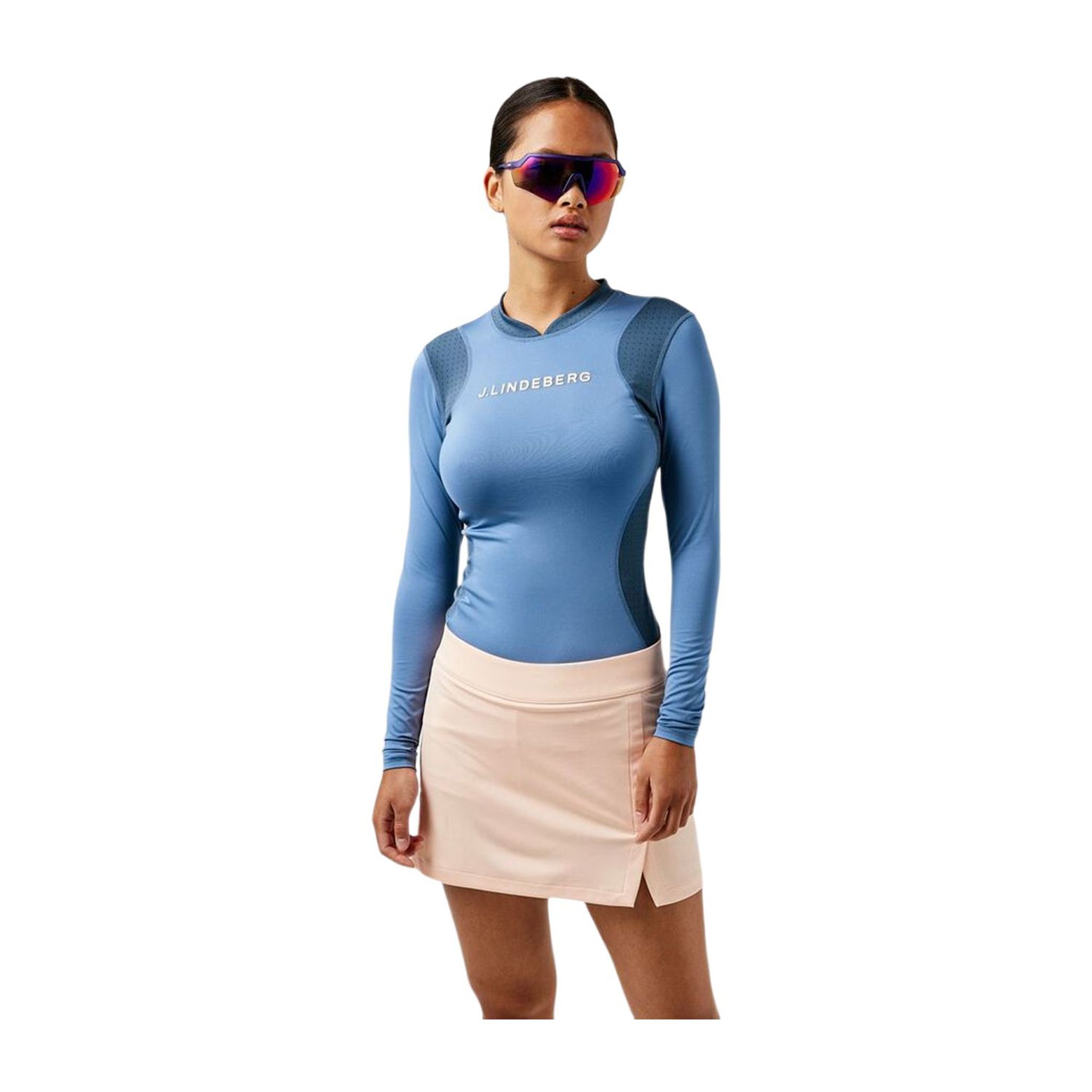 J. Lindeberg W Layer Zowie Soft Compression Top manica lunga blu da donna