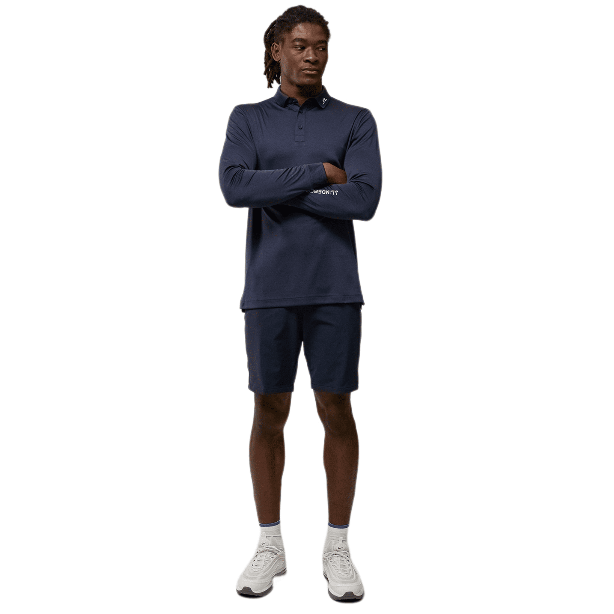 Polo da golf J. Lindeberg Tour Tech a maniche lunghe blu navy melange da uomo