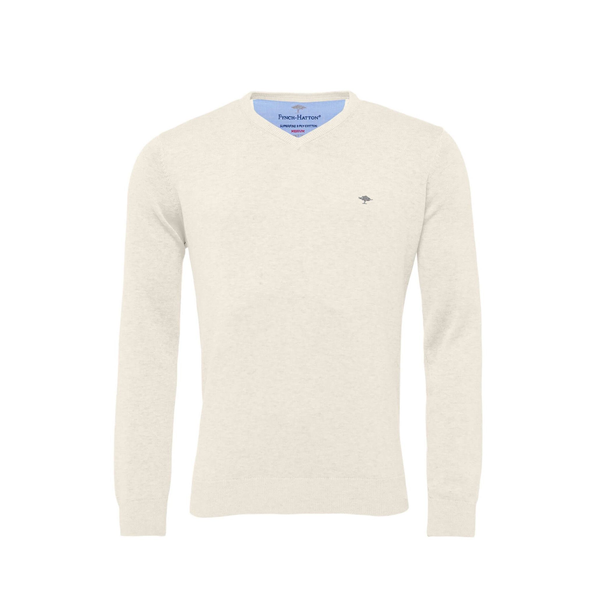 Fynch Hatton V-Neck Superfine Golf Pullover Uomo Bianco sporco Uomo