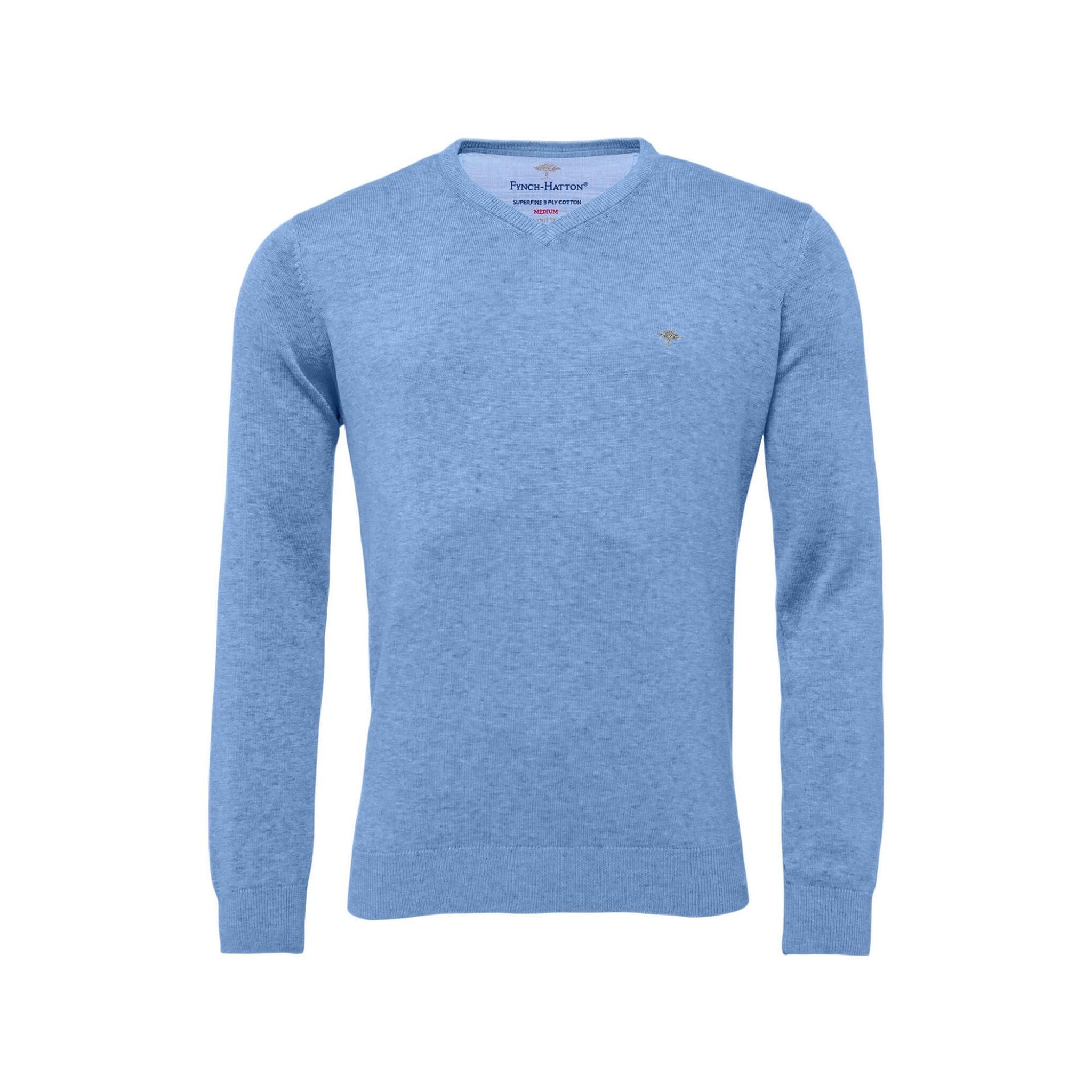 Fynch Hatton V-Neck Superfine Golf Pullover Uomo Light Sky Uomo