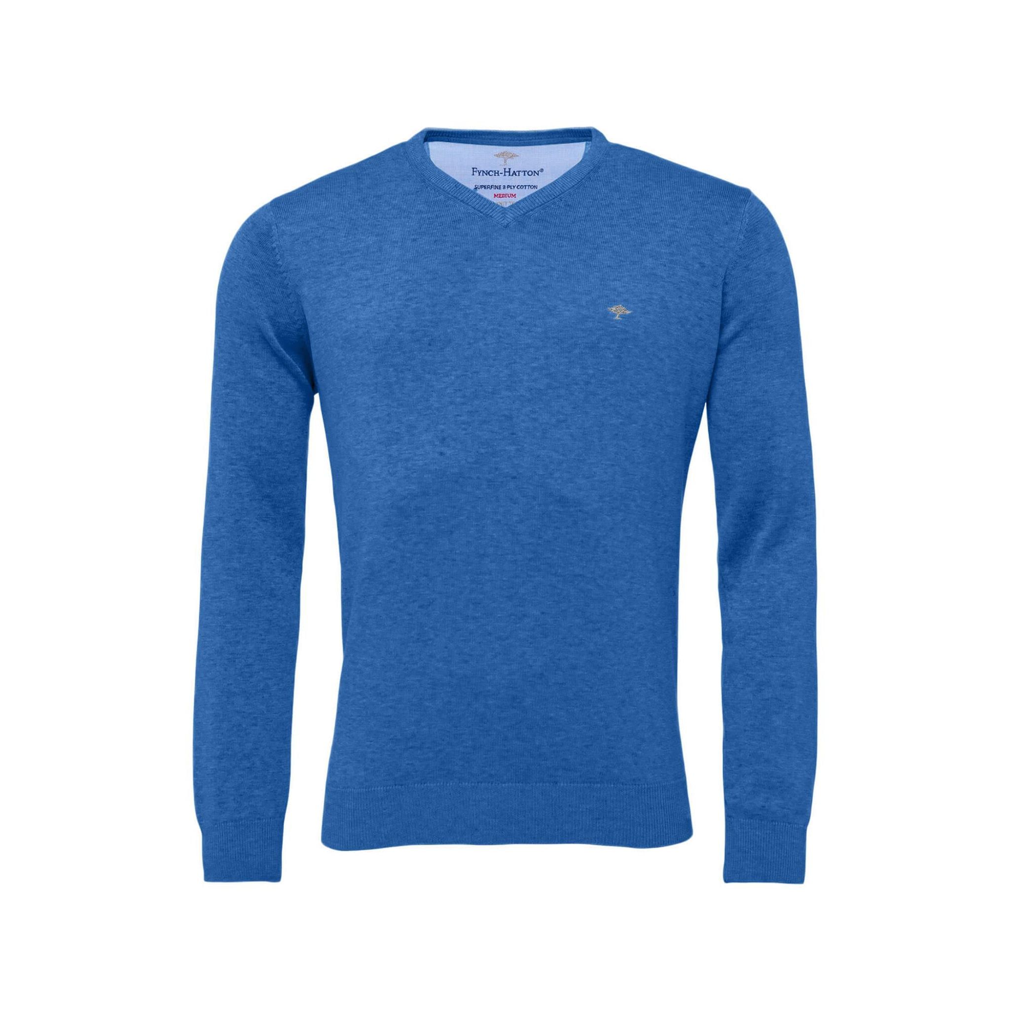 Fynch Hatton V-Neck Superfine Golf Pullover Uomo Bright Ocean Uomo