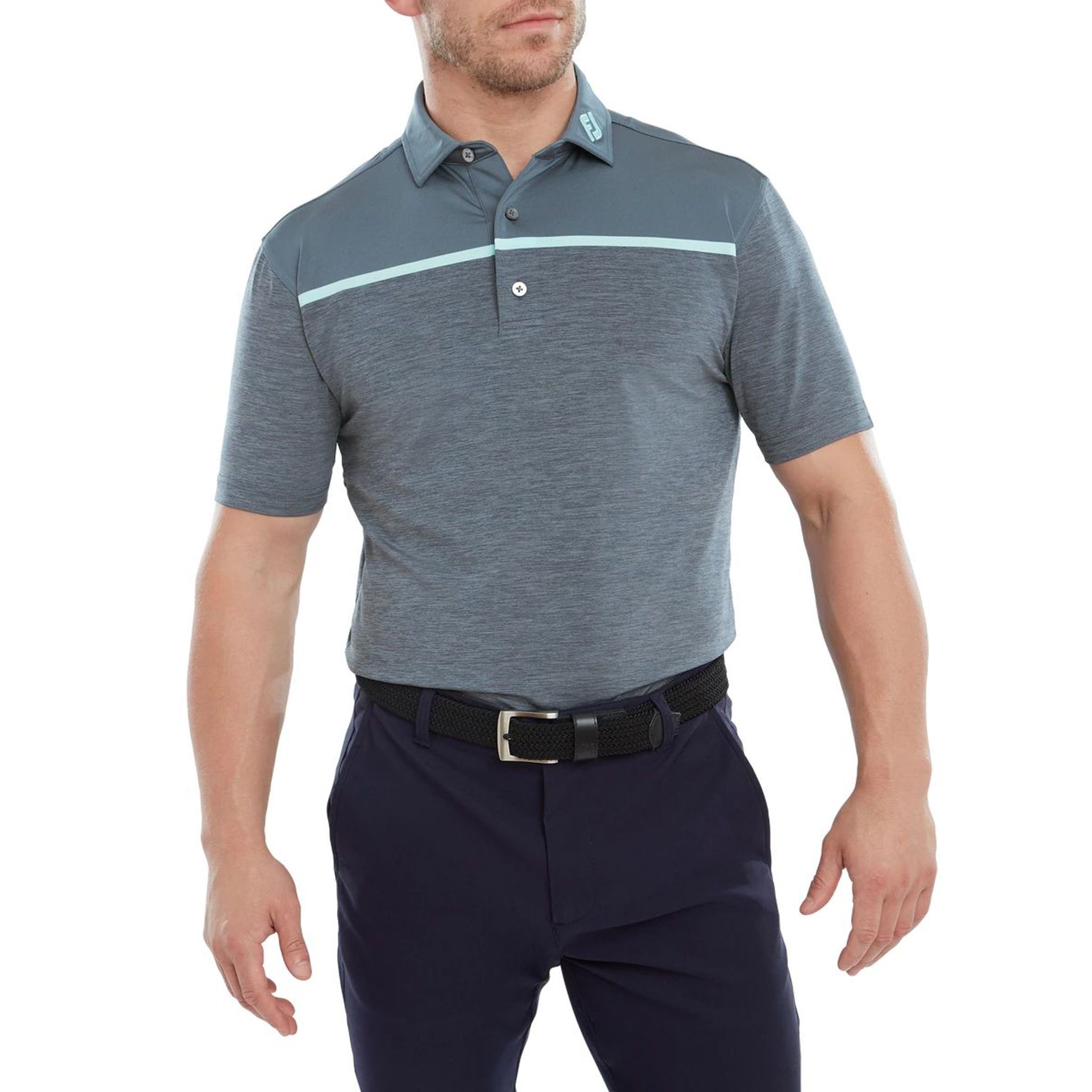 Polo da golf Footjoy Space Dye Block Lisle, Bluestone Uomo Uomo