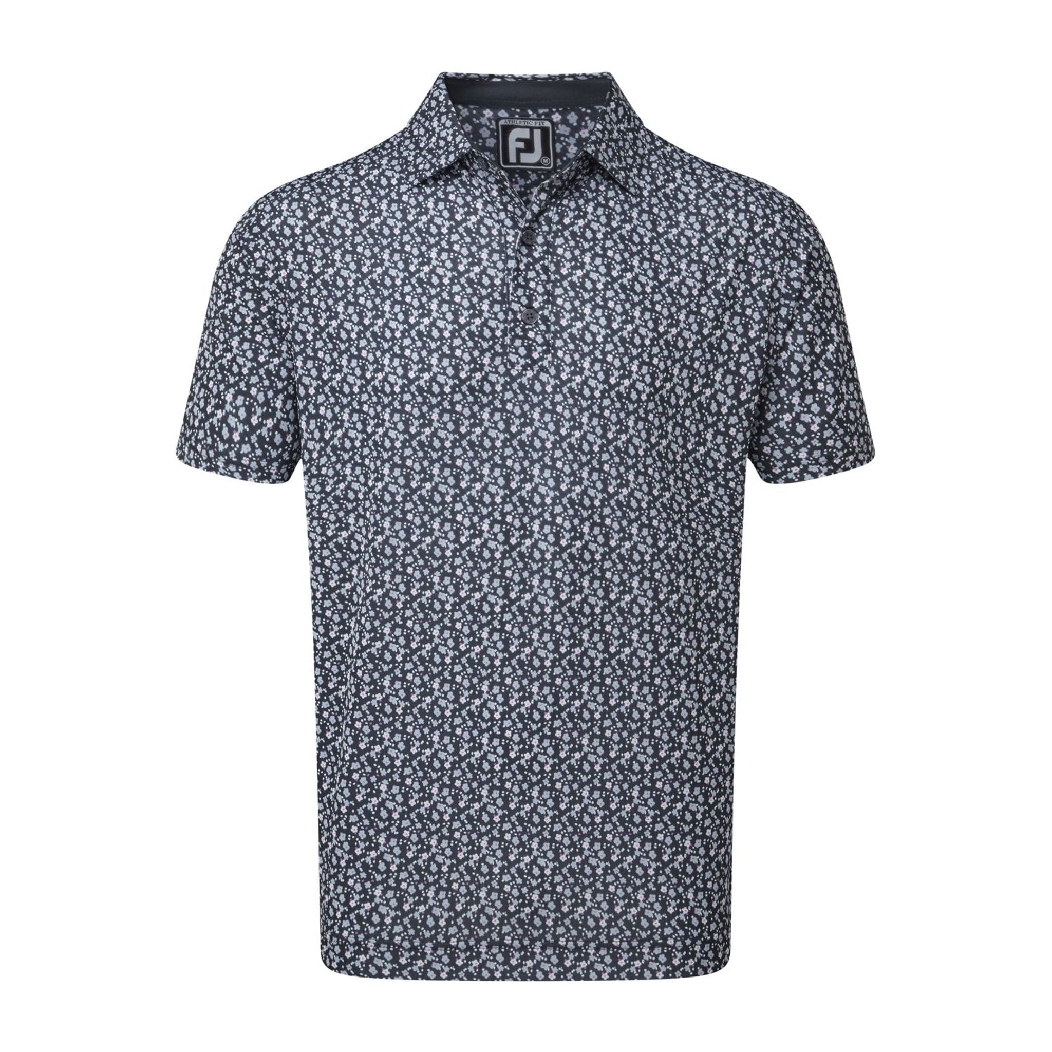 Footjoy M Lisle Flowerprint SS Polo blu navy da uomo