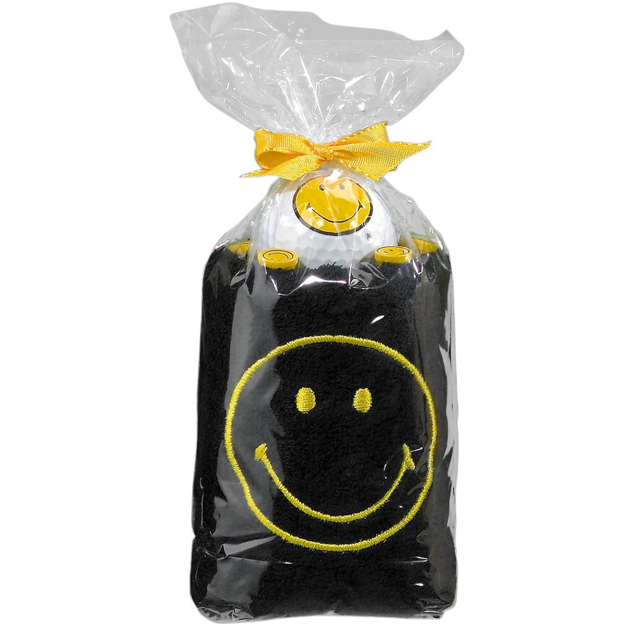 Sportiques Golf Gifts Caddy Asciugamano Rotolo Smiley Nero (Palline e Forcone e Marcatore Palline)