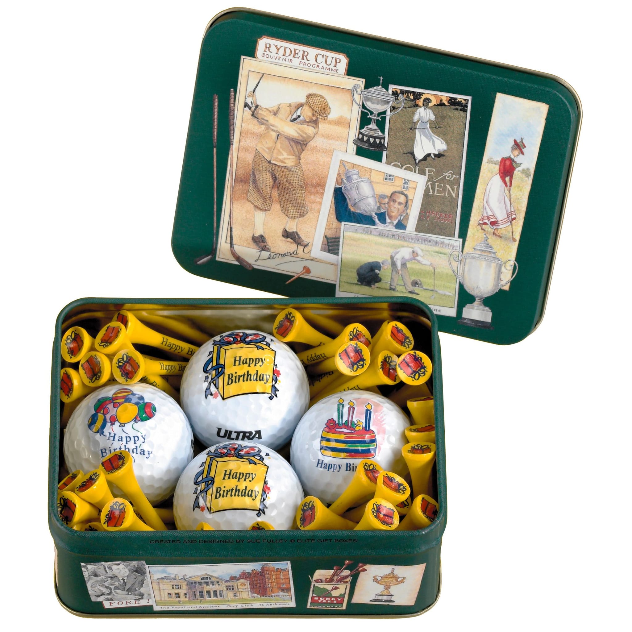 Sportiques Golf Gifts Decorazione in latta Buon compleanno (palline e tee)