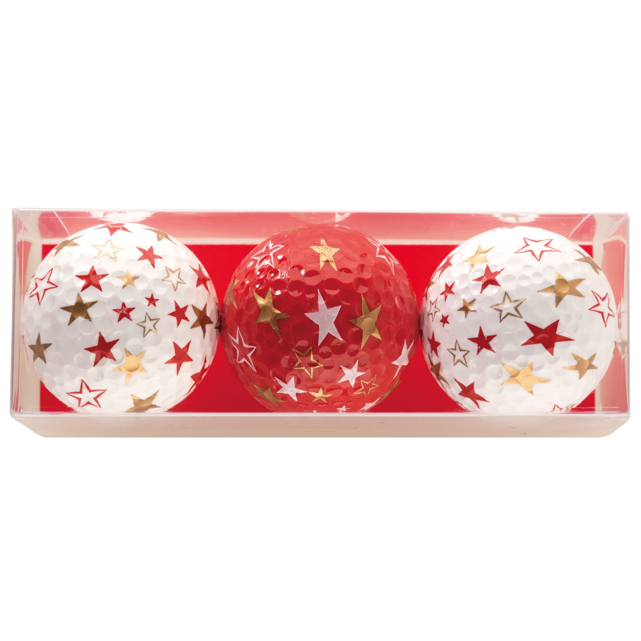 Sportiques Golf Gifts Stars All Around Bianco e Rosso (3 Palline)